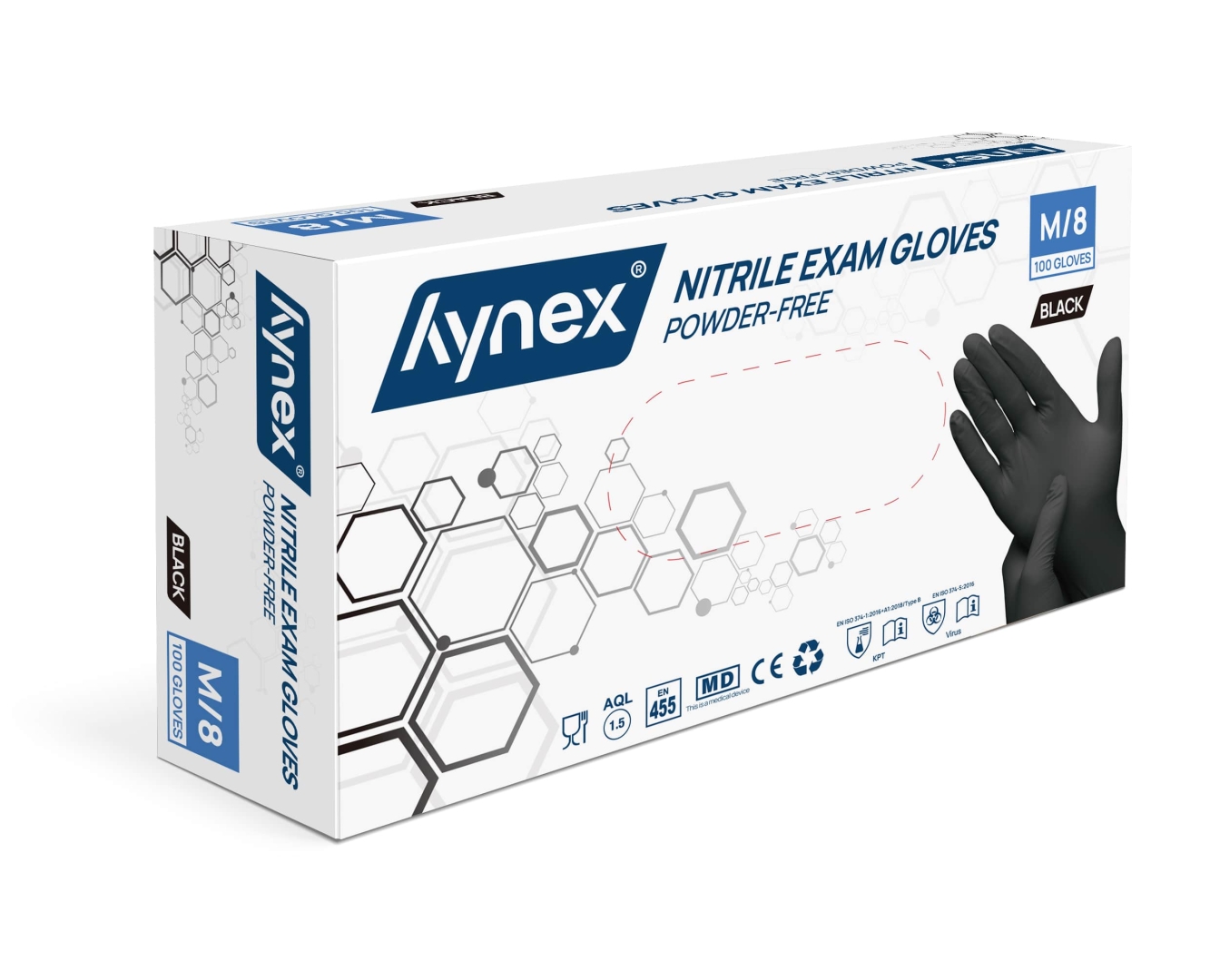 Handschoen disposable hynex nitril ongepoederd zwart, maat S, 10 x 100 stuks