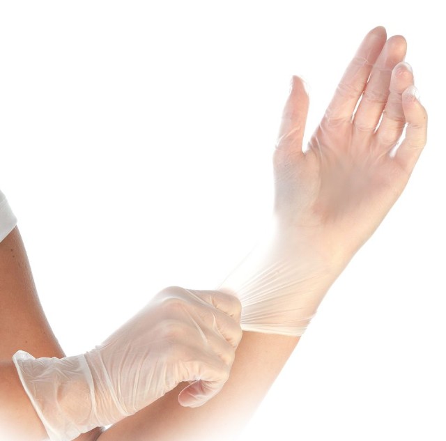 Handschoen disposable, hygonorm, vinyl ongepoederd, naturel maat S